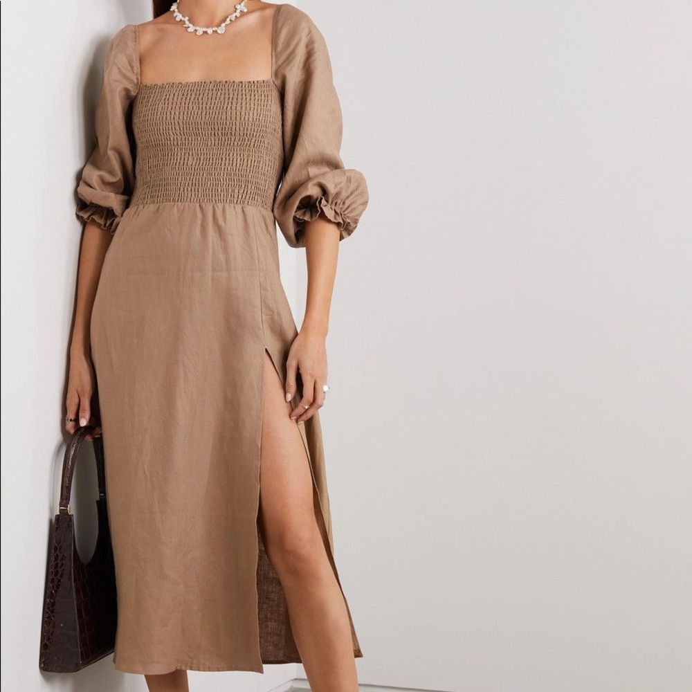 Reformation Gitane Linen Midi Dress - Khaki